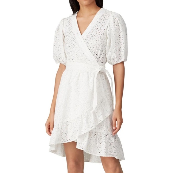 Scotch & Soda Broderick Anglaise Wrap 100% Cotton Eyelet Lace Mini Dress - Picture 2 of 9